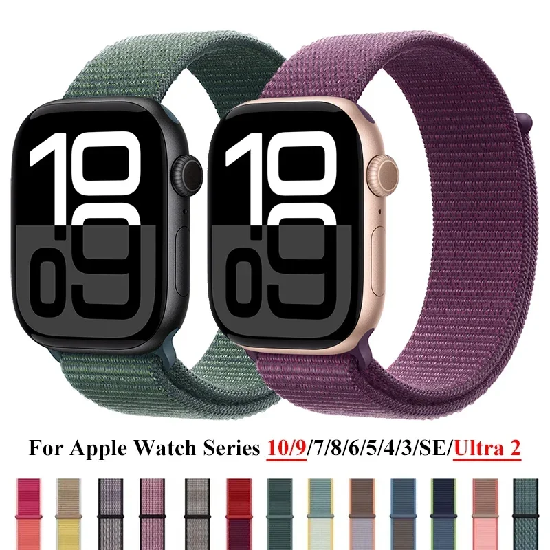 Nylon Loop For Apple Watch Strap 45mm 44mm 49mm 46mm 40mm 41mm 38mm 42mm Correa Bracelet iWatch Series 6 Se 7 8 9 10 ultra2 band