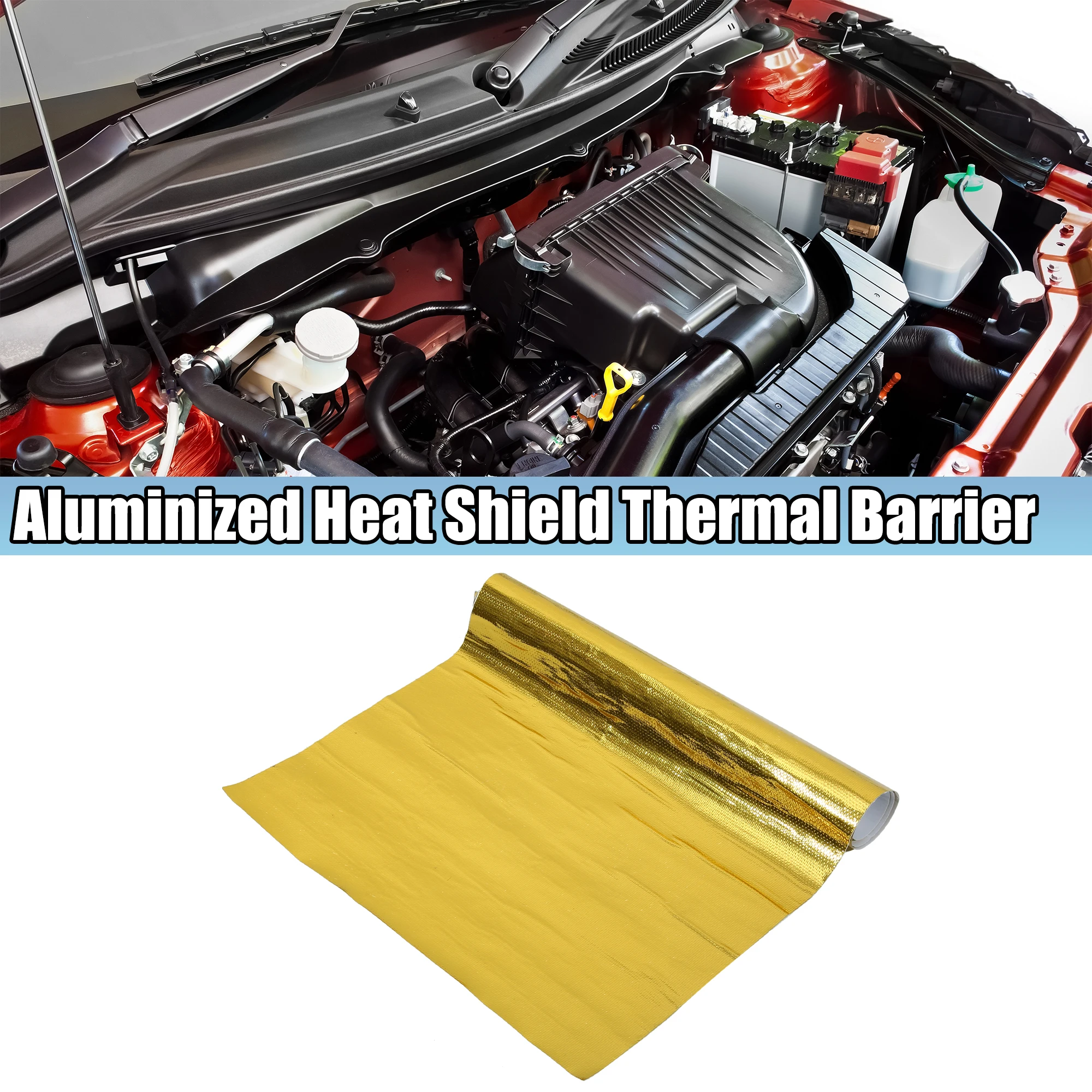 UXCELL Car Heat Shroud Aluminized Heat Shield Mat Thermal Barrier Cover Protection Fiberglass Gold Tone Gold 30x60cm 30x120cm