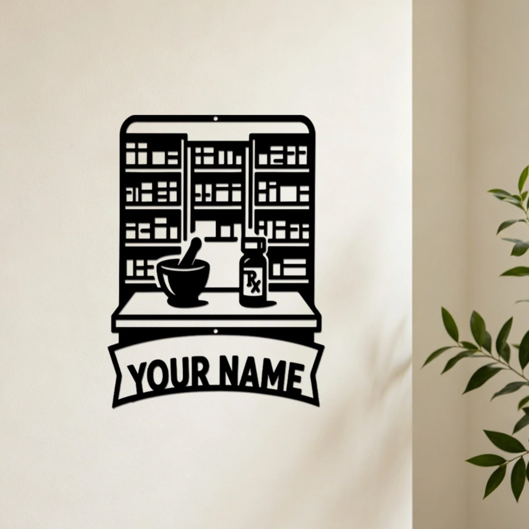 Custom Personalized Pharmacist Metal Wall Art Sign, Pharmacy Metal Name Sign, Custom Gift for Pharmacist Pharmacy Worker