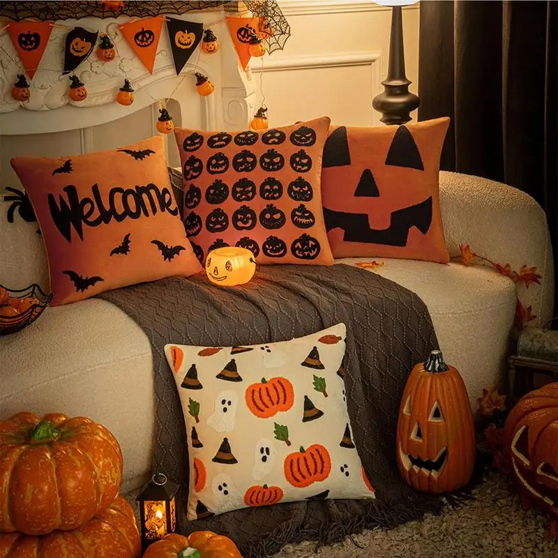 Fodere per cuscini per Halloween 4 pezzi federa per cuscino posteriore quadrata fodere per cuscini di Halloween fodera per cuscino festivo federa per cuscino gotica