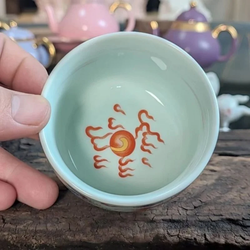 chinese jingdezhen porcelain enamel color tea cup :red dragon