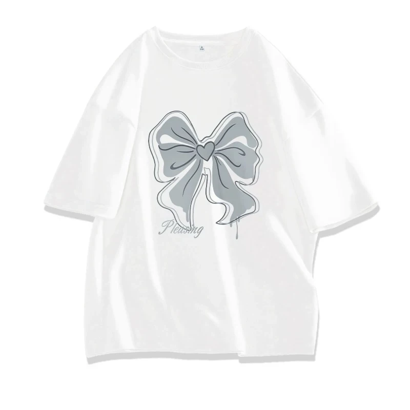 2025 New Korean Popular Lace Bow Print T-shirt Women Summer Short Sleeve Tee Casual Y2k Top Elegant Girls Clothes - Image 6