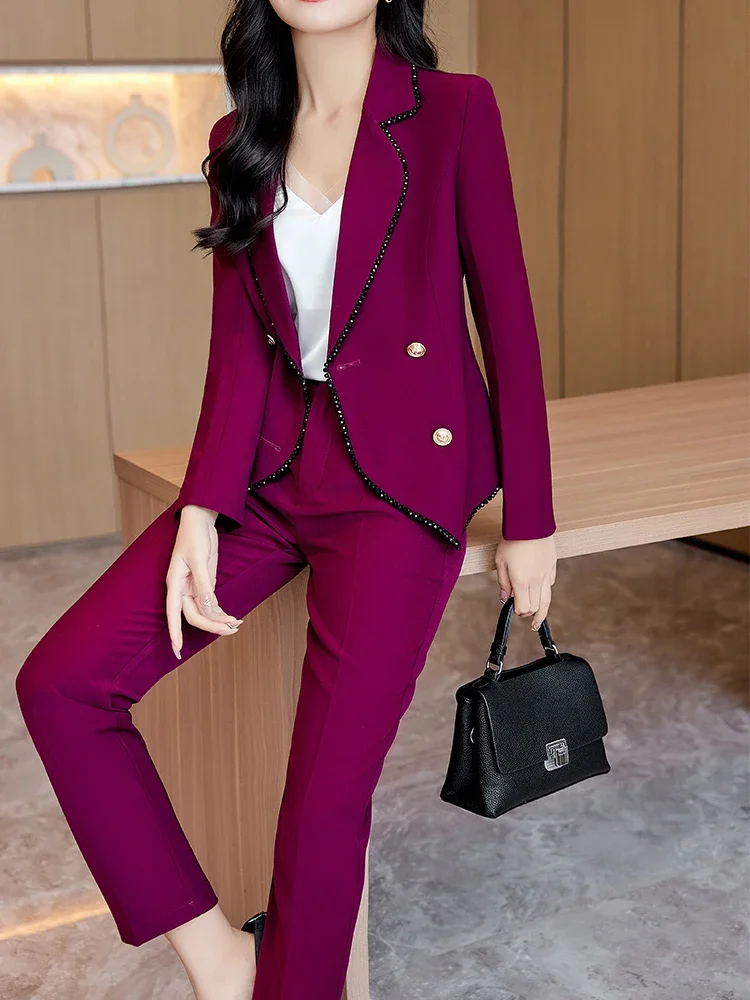 Elegante Büro Frauen Hose Anzug Set Business Arbeit tragen Blazer Hose schwarz grün Wein formale 2 Stück Mantel Jacke