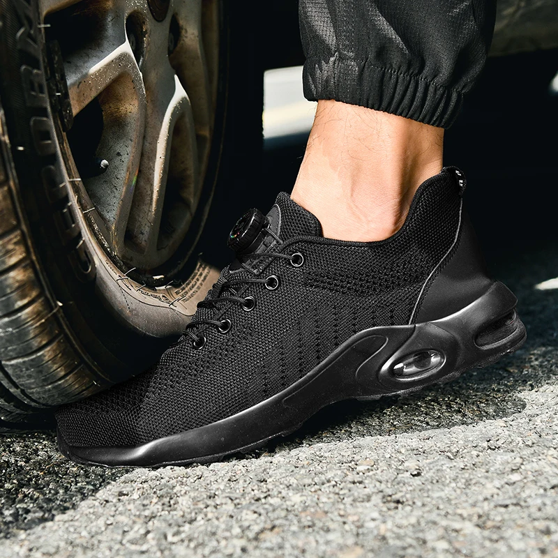 Nuove scarpe antinfortunistiche da uomo con bottone rotante, scarpe da lavoro anti-impatto e anti-perforanti, scarpe sportive da uomo alla moda e pro di sicurezza