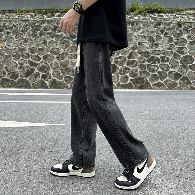 

Японские свободные мужские джинсы с широкими штанинами, весенне-осенние, повседневные, с высокой талией, на резинке, прямого кроя, модные, молодежные
