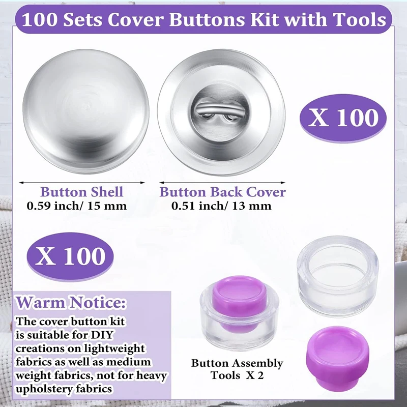 100 Sets Cover Buttons Kit With Tools Size Buttons To Cover Self Cover Buttons DIY Fabric Cloth Cover Buttons