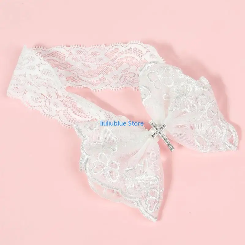 أقواس شعر من الدانتيل لربطة شعر مرنة للأطفال البنات باللون الأبيض 62CF #3