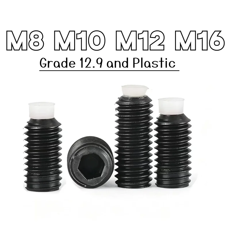 Black Grade 12.9 M8 M10 M12 M16 High Strength Hex Socket Plastic Nylon Dog Convex Point Tip Grub Headless Bolt Set Screws