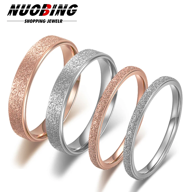 2mm Frosted Stainless Steel Custom Name Ring For Women And Men Rose Gold Engagement And Wedding Ring Couple Party Jewelry Gift