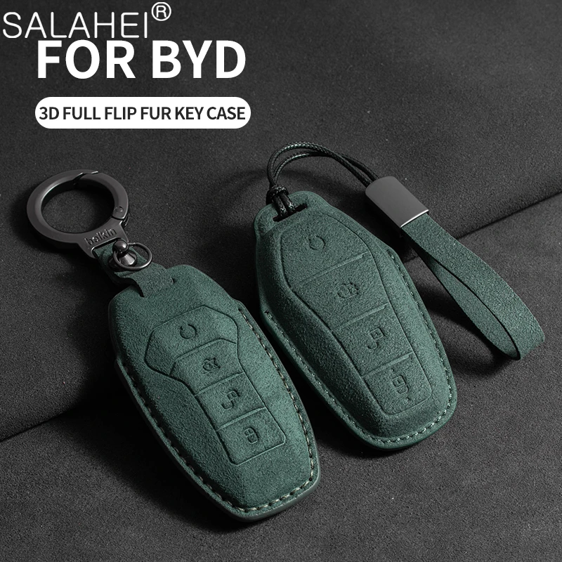 

Suede Car Key Case Cover Shell Fob For BYD Tang EV600 Han EV Yuan Atto 3 Song PLUS Pro MAX DMI Qin Dolphin Protector Accessories