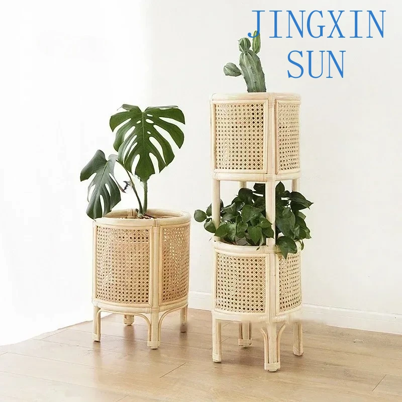 Rattan Plant Pot Stand Shelf Flower Pot Decoration Indoor Double Flower Stand Art Flower Pots Decorative Basket t a