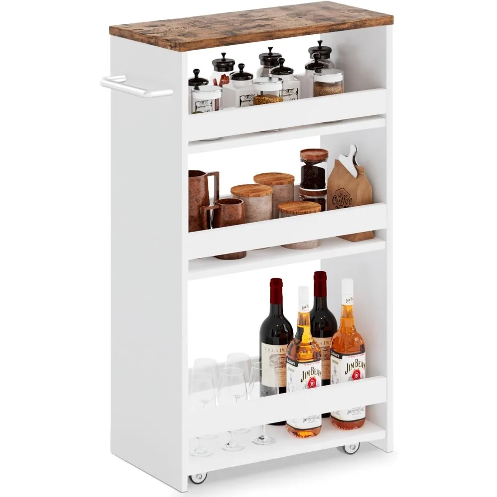

Rolling Storage Cart 7.9" W, 4-Tier Cart with Wheels Handle, Slim Storage Cart Mobile Shelving Utility Carts, Kitchen Trolleys