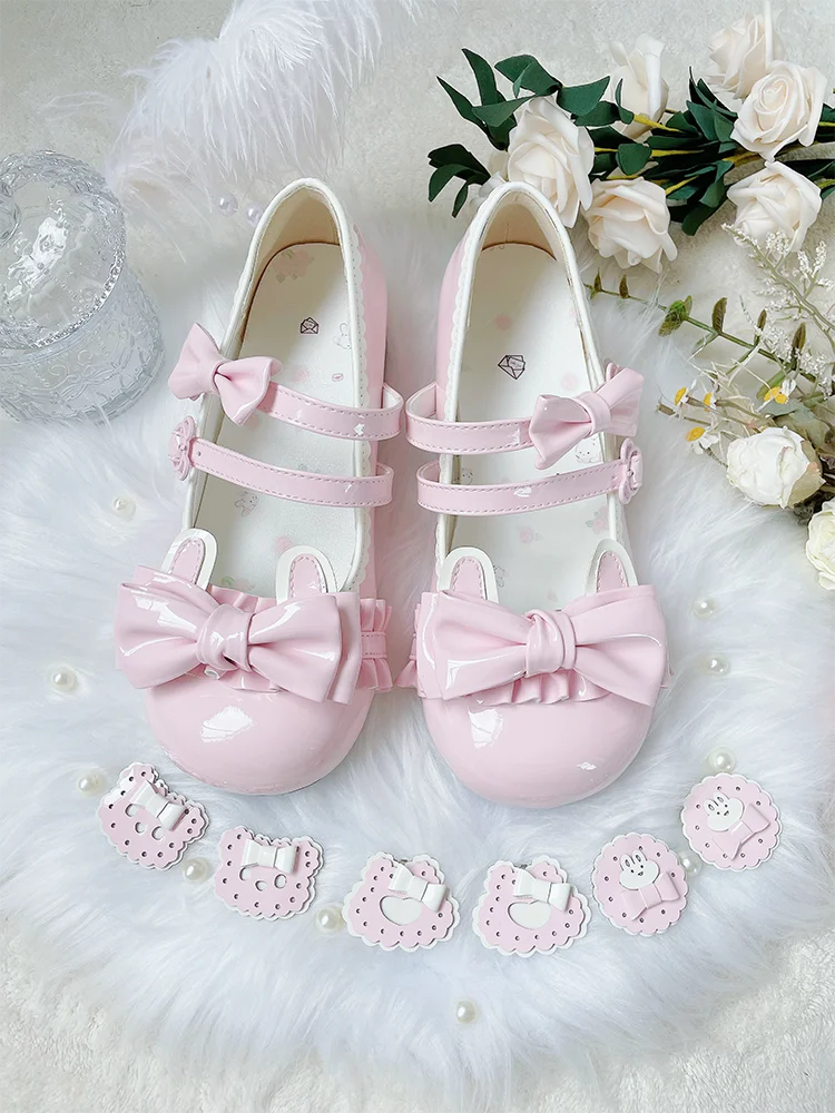 Original Japanese Style Sweet Versatile Lolita Shoes Round Toe Cute Bow Kawaii Princess Mary Jane Low-heeled Shoes Women Summer