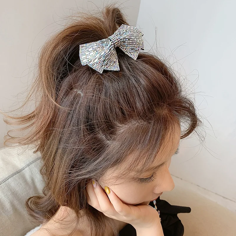 Full Diamond Hairpin Bow Hair Accessory Women High-End Hairpin Luxury Rhinestone Temperament Barrettes High-End Celebrity Style