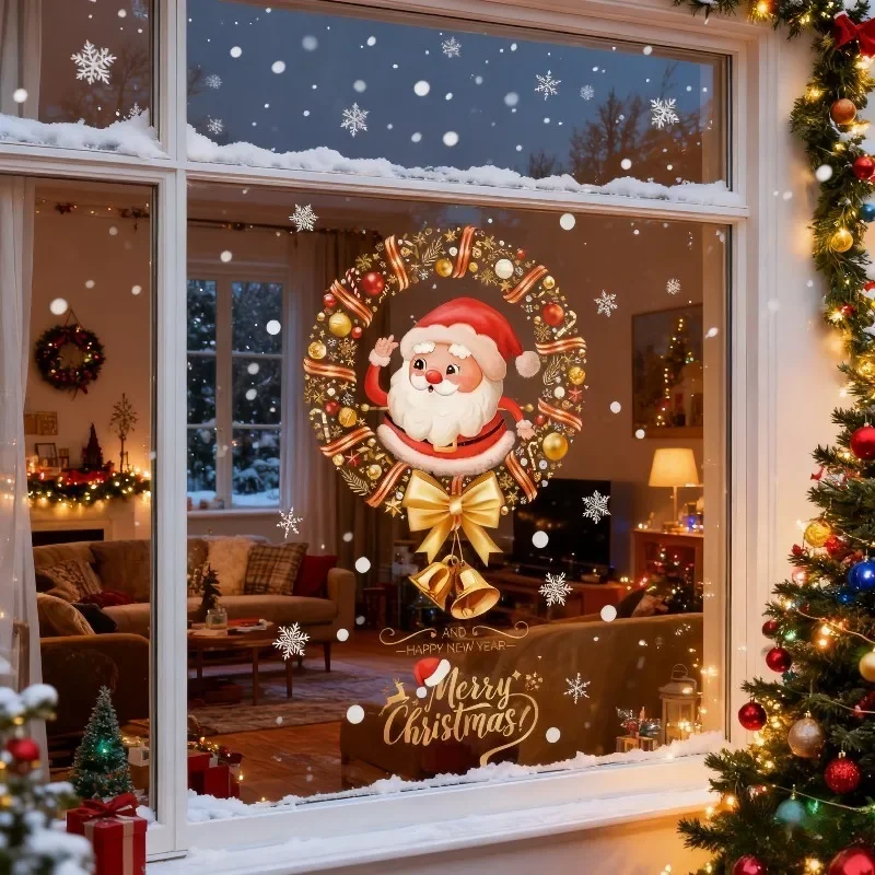 Window Door Christmas Glass Sticker Static Cling Decal PVC Material Holiday Party Atmosphere Decoration Festive Art Design Gift