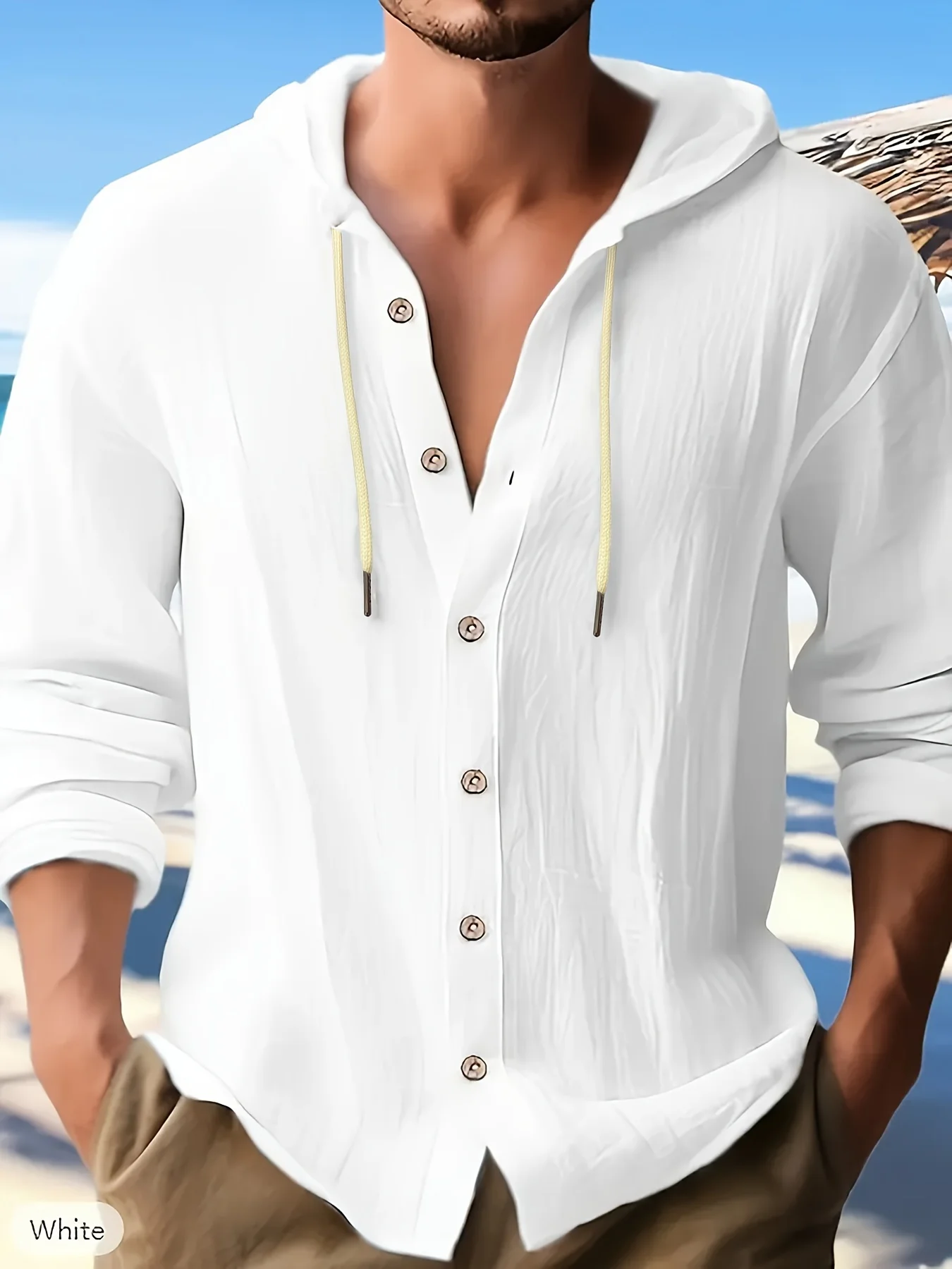 Camisa casual con capucha y botones para hombre, camisa hawaiana, para el trabajo, vacaciones, salidas diarias, desplazamientos de ocio