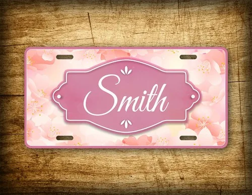 Customized Flowery Pink Monogram Name License Plate Personalized Floral