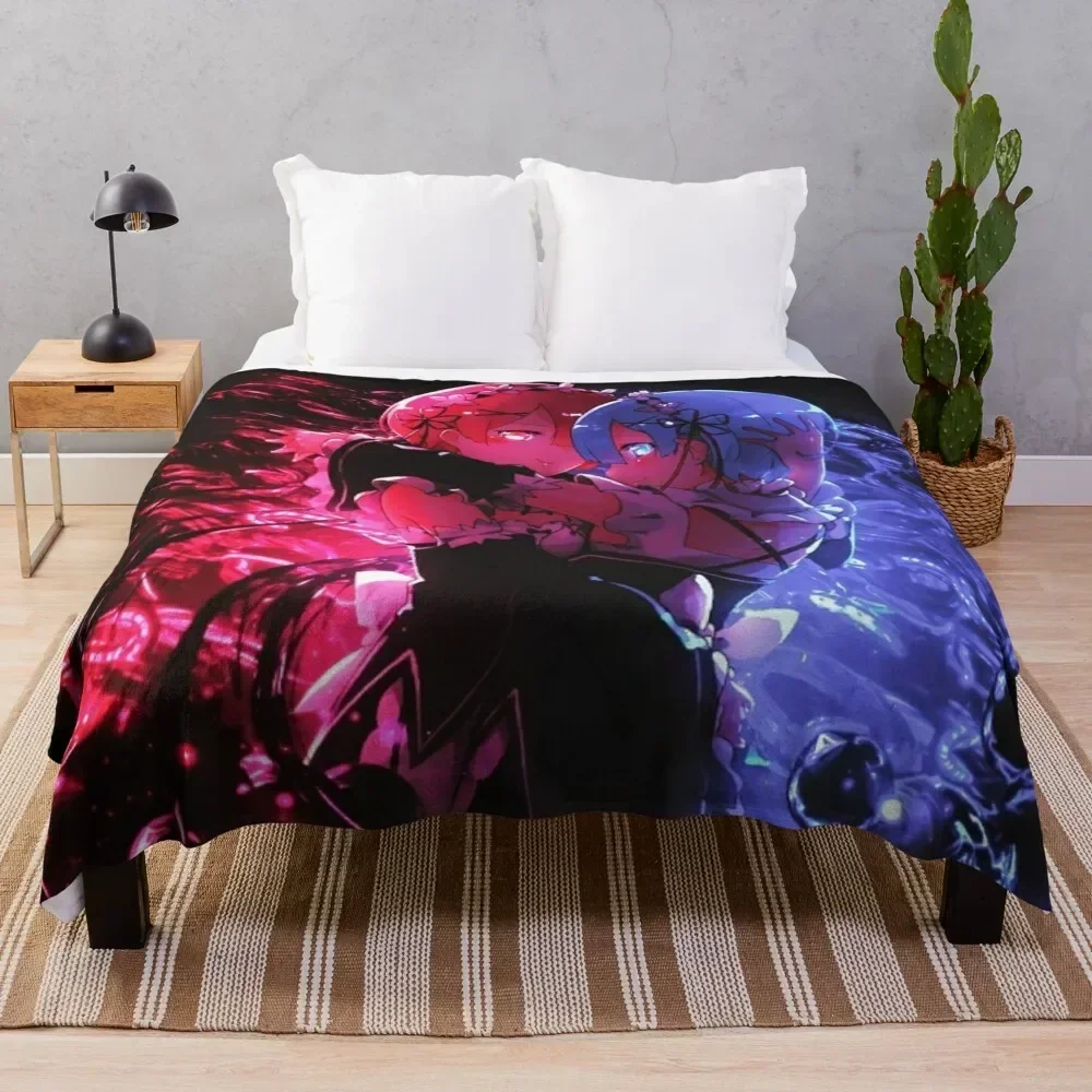 Rem and Ram ( re zero ) Throw Blanket For Sofa Thin Bed Fashionable Decorative Beds Heavy Blankets