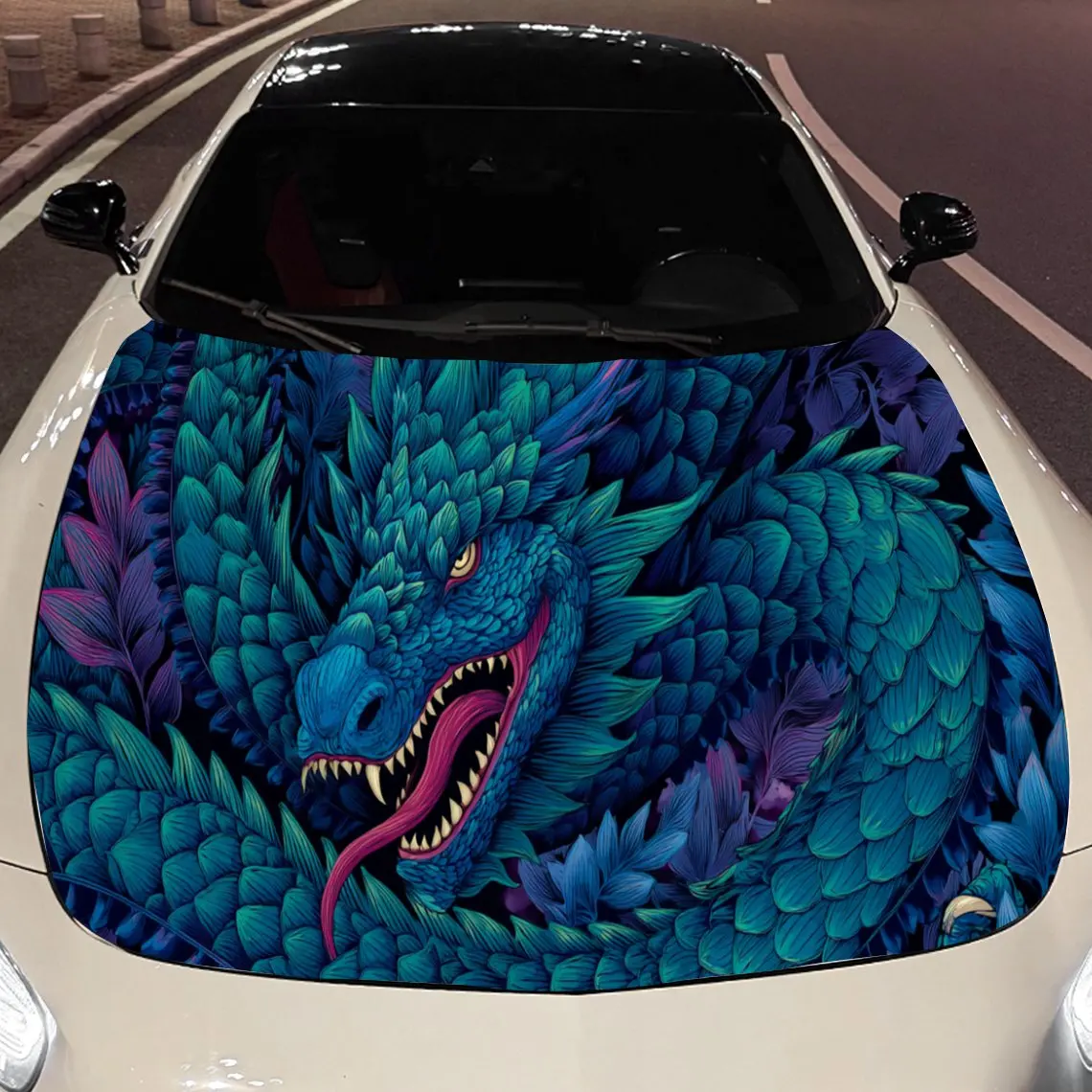

Magical Blue Dragon Car Hood Stickers - Self-Adhesive, Waterproof and Durable Vinyl Wrap, Decorate And Protect Your Car, Fit For