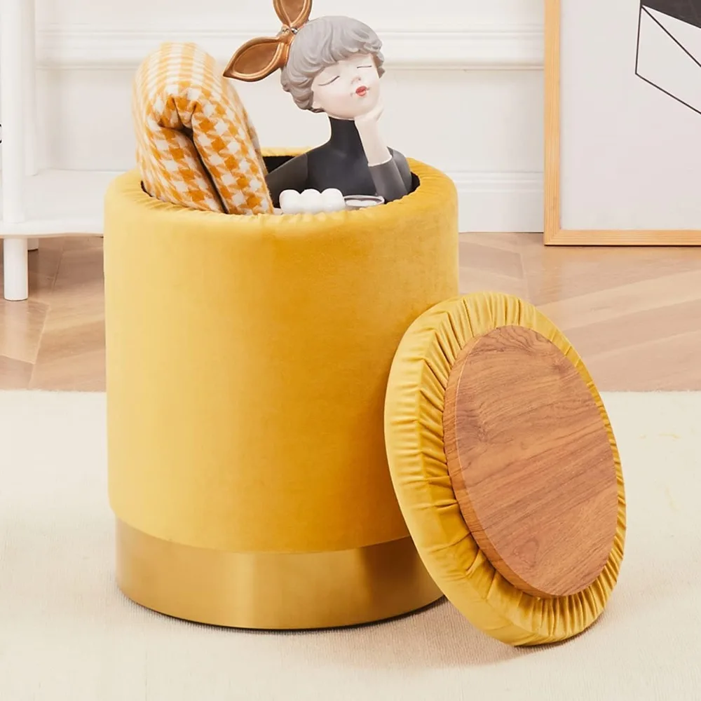 with Metal Base Modern Round Vanity Stool Chair Foot Stool Support 300 lbs Padded Seat for Living Room, Stools & Ottomans