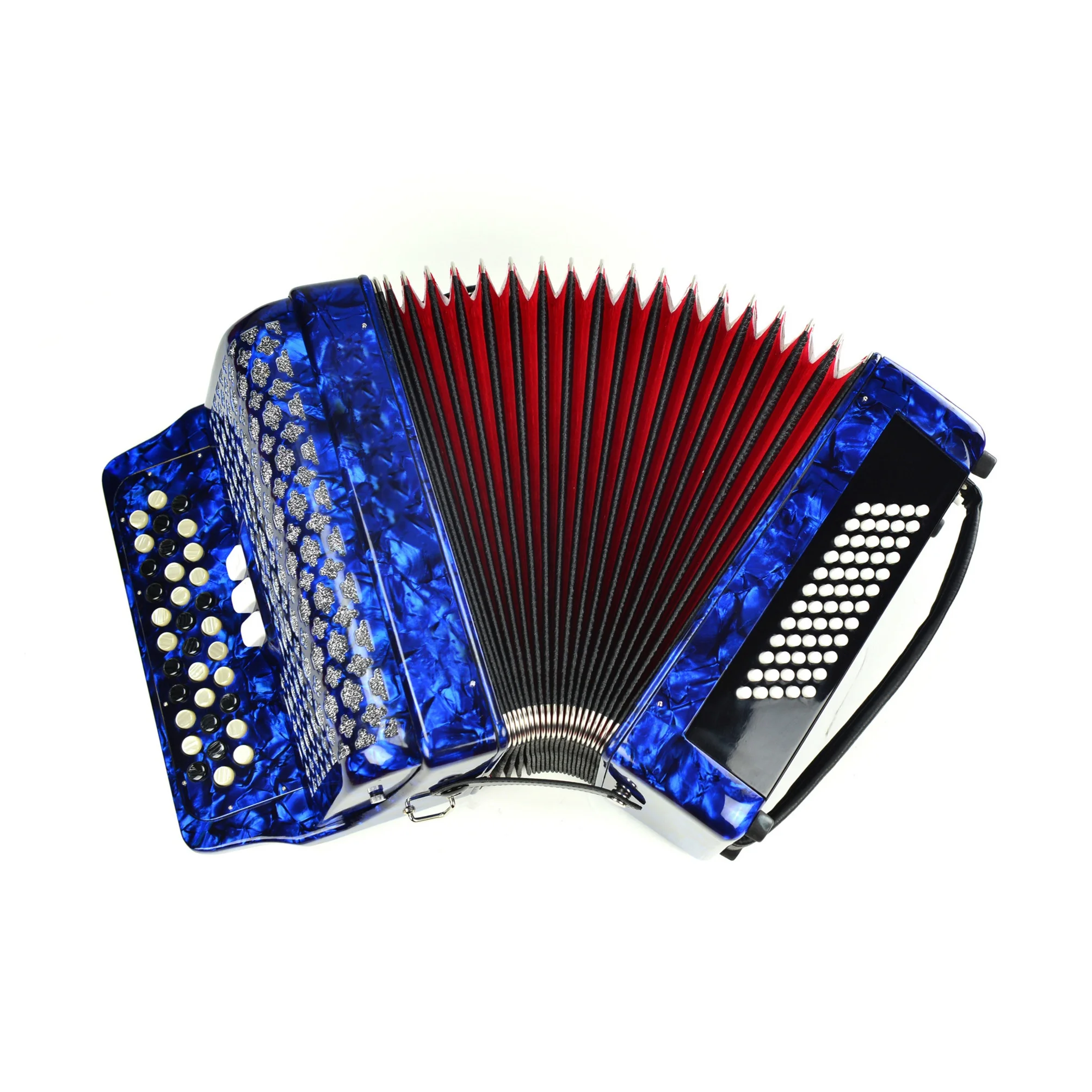 Professional OEM Diatonic Accordion JB3460 34-Button 60-Bass 3-Registers Blue Celluloid Button 34-Button 60-Bass Wood