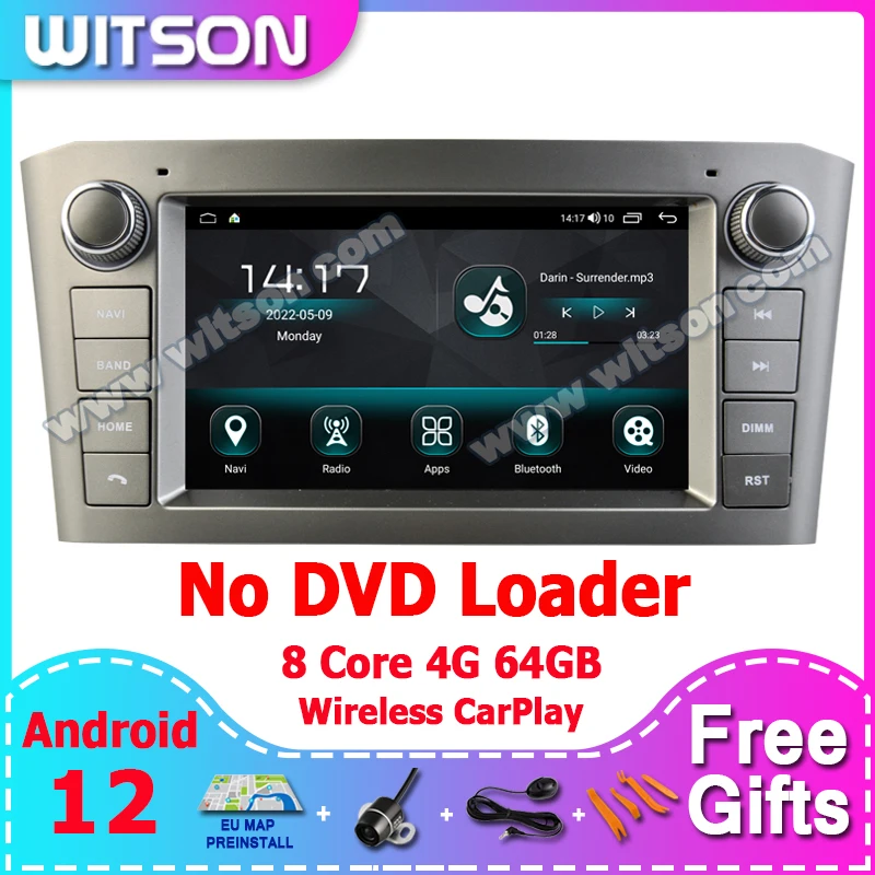 WITSON Android 12 Car Auto radio 2 din For TOYOTA AVENSIS 2005 2006 2007 PX5 7 inch Screen GPS Multimedia WIFI FM MP3 DVD Desk