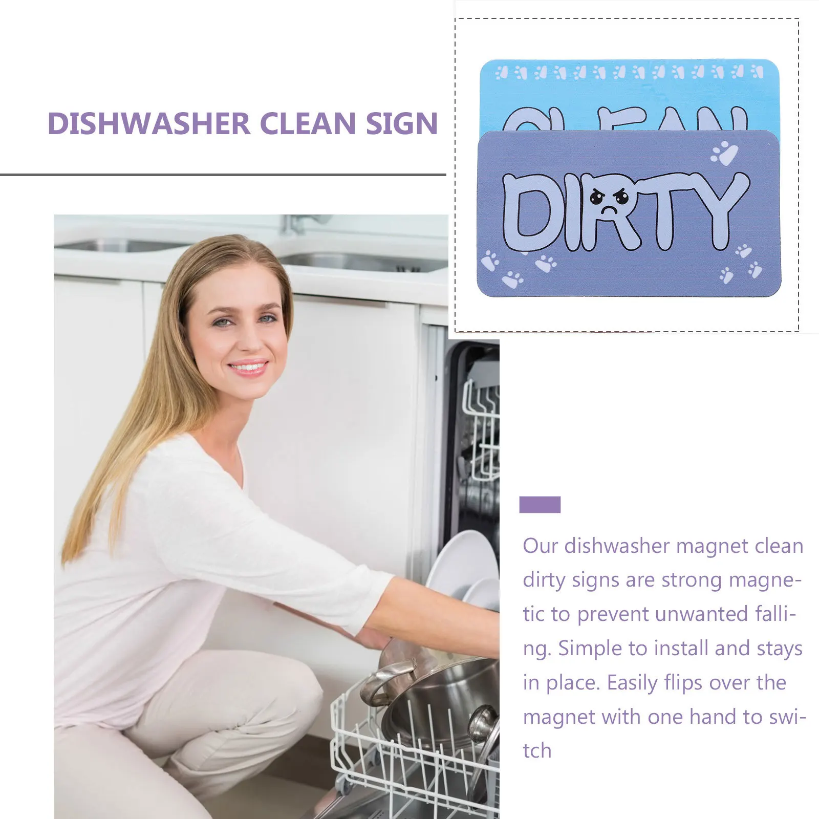 Dishwasher Magnet Sticker Double-Sided Clean Dirty Indicator Magnetic Sign for Washing Machine Laundry Cleaning
