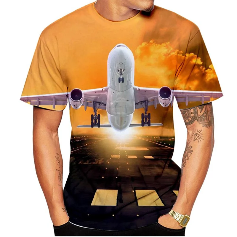 New Summer Aircraft Graphic 3D Print T-Shirts O-Neck Men Women Short Airplane Sleeve Oversized Harajuku Tees Tops Kid Clothing