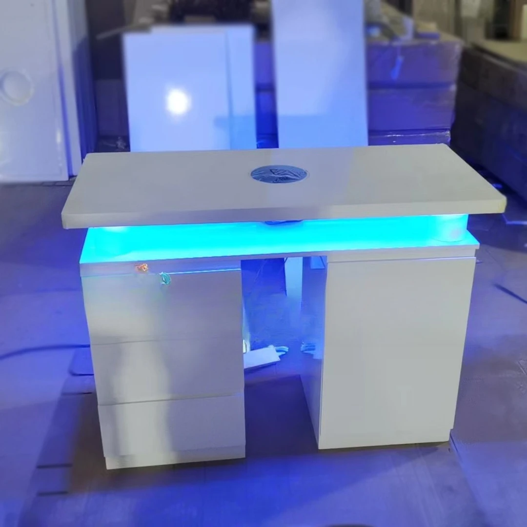 

Modern Salon Furniture Portable High Gross Luxury Nail Table White Nail Station Complete Manicure Table
