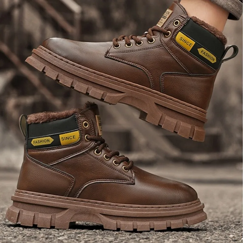 

Men's Vintage Warm Thickern Velvet Short Tube Boots Winter 2025 Fashion Versatile Plush Comfortable Non Slip Chunky Cotton Boots