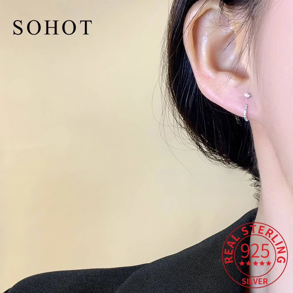 حقيقي 925 فضة الحد الأدنى الزركون الأذن هوك أقراط صغيرة لسحر المرأة غرامة مجوهرات ضوء الملحقات الفاخرة