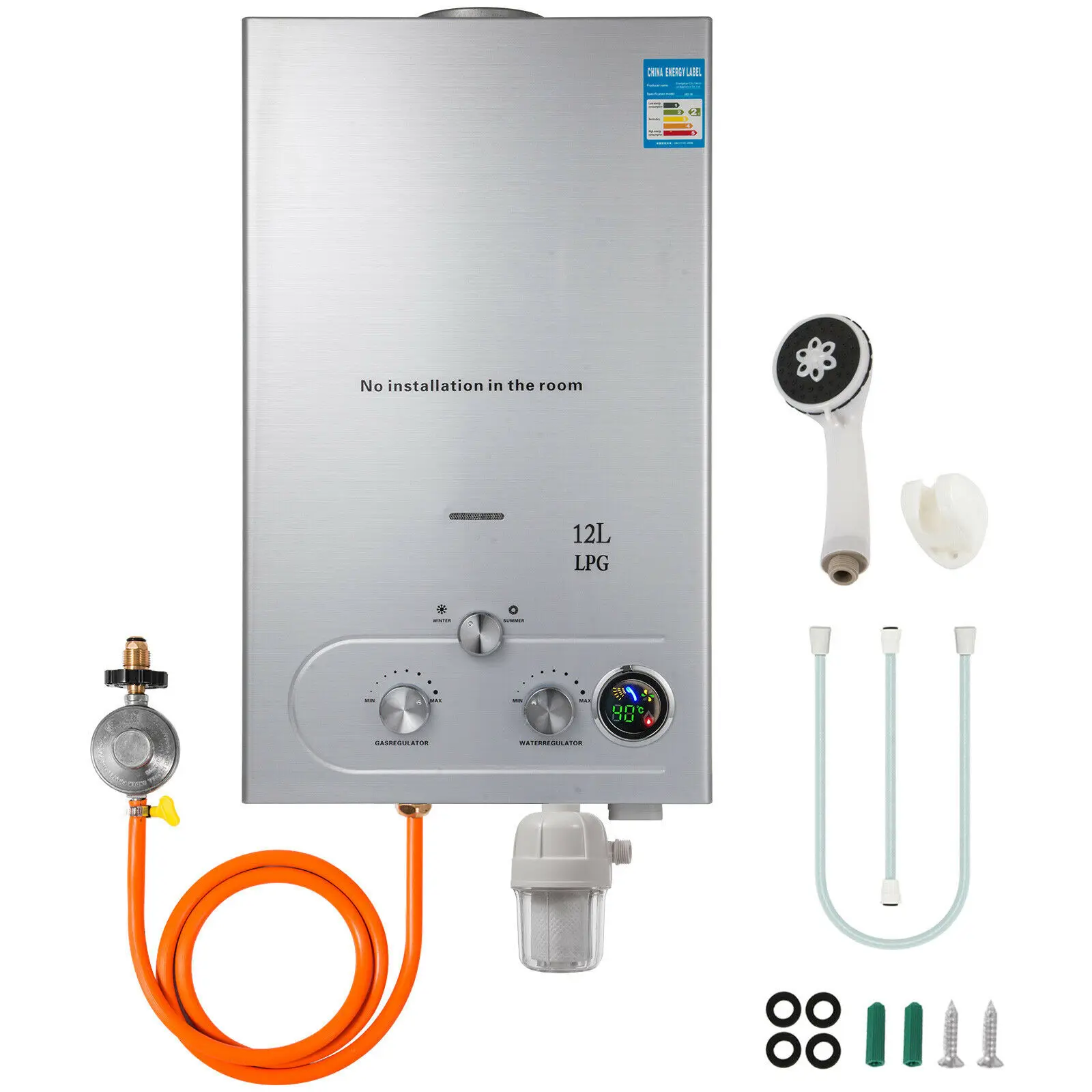 Ao ar livre de aço inoxidável 12l glp gás propano tankless imediato aquecedor de água quente caldeira com chuveiro kits