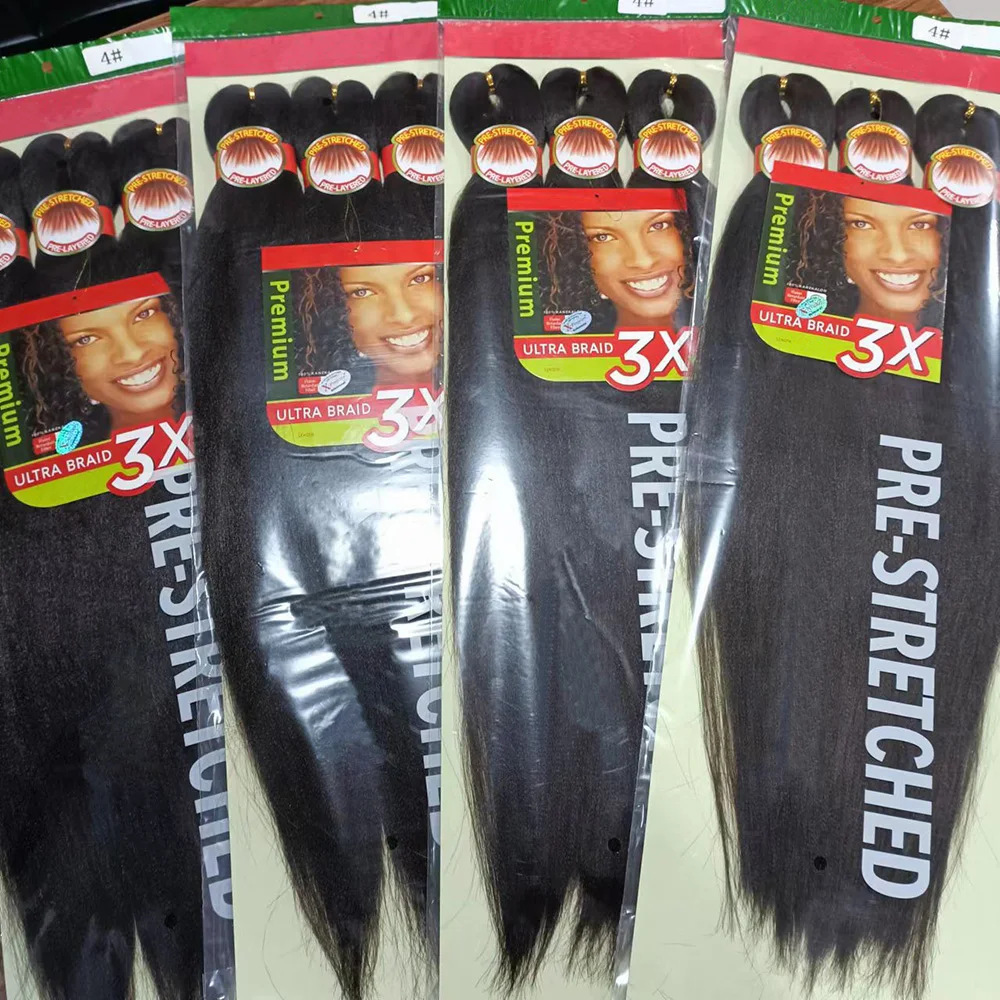 Vorgedehntes Flechthaar, 66 cm, 3 Packungen, schwarzes Flechthaar, synthetische vorgestreckte Zopfhaarverlängerungen, Crochet Twist Braids