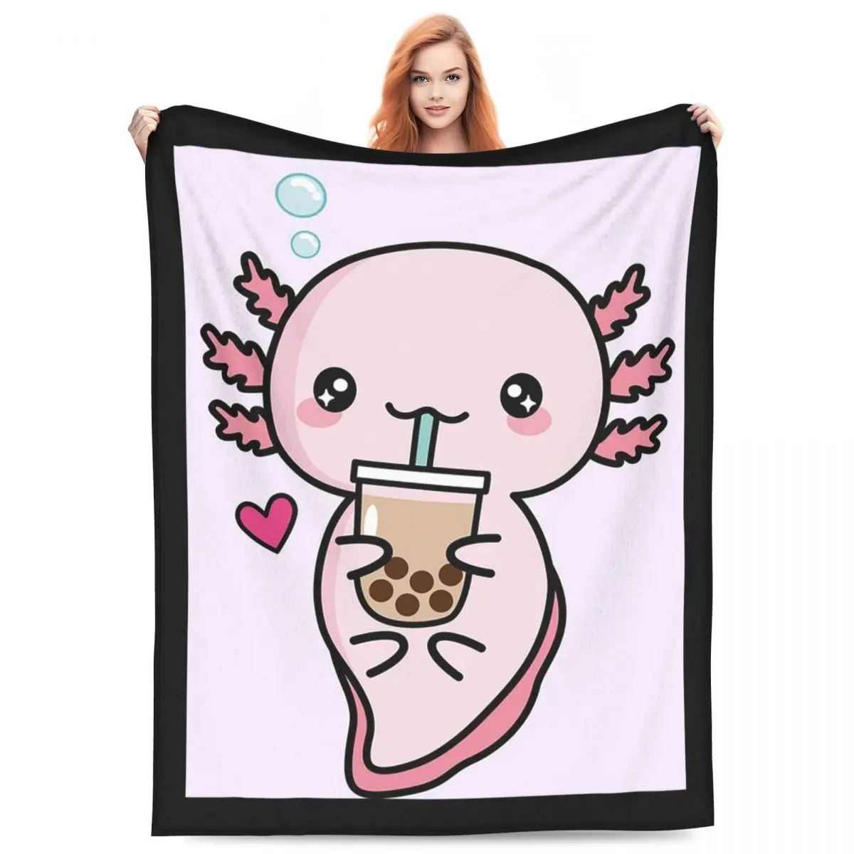 Kawaii Axolotl Mexican Salamander Blanket Fleece Sofa Throw Blanket Super Soft for Home Bedroom Outdoor Throws Bedspread Quilt
