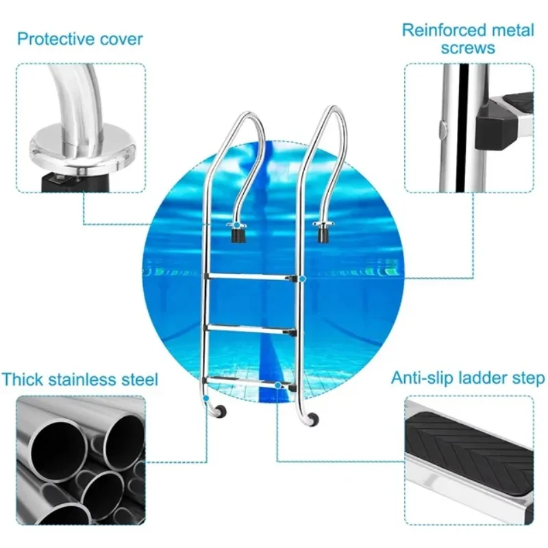 

2026 Лидер продаж, 2-ступенчатая лестница для бассейна из нержавеющей стали с поручнем, необходимое оборудование для бассейна
