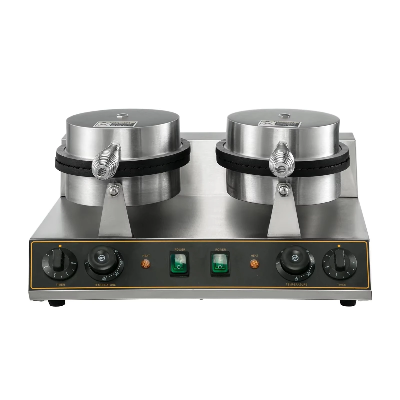 業務用ワッフルメーカー ノンスティック 1200W×2 電気ワッフルマシン ダブルヘッドラウンドワッフルメーカー