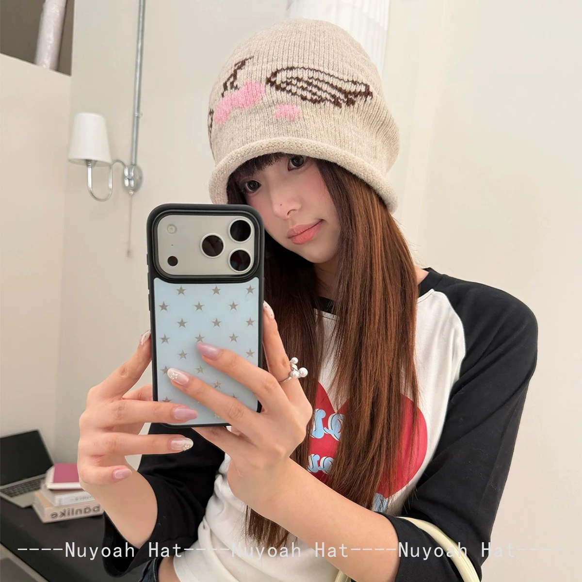 New Women Cherry Wings Apple Letters Dot Knitted Hats Warm Loose Fashion Korean Beanies Retro Versatile Cute Travel Personal Ins 4