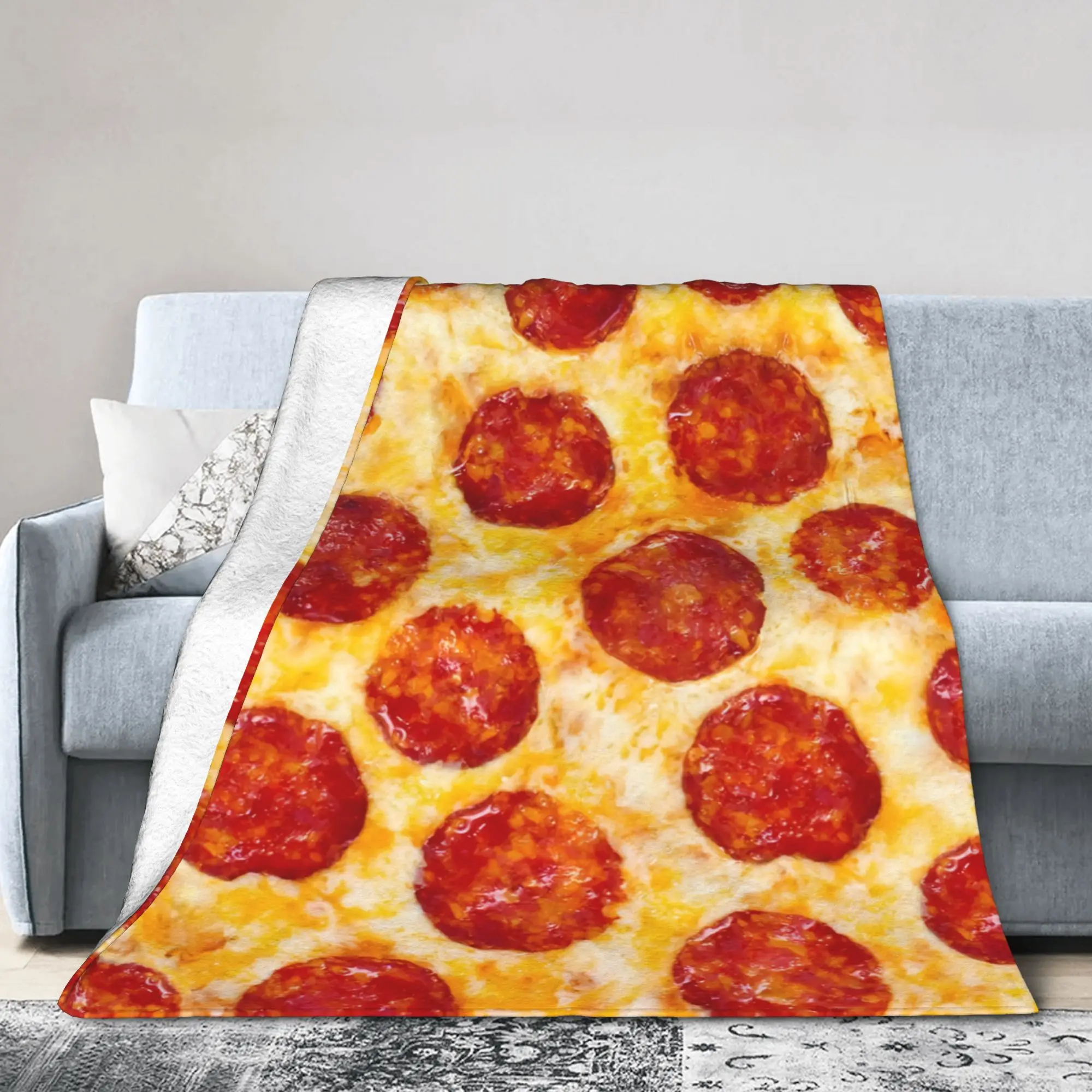 Hot Food Pepperoni Pizza Fuzzy Blankets  Funny Throw Blanket for  Sofa Bedding Lounge 125*100cm Quilt,