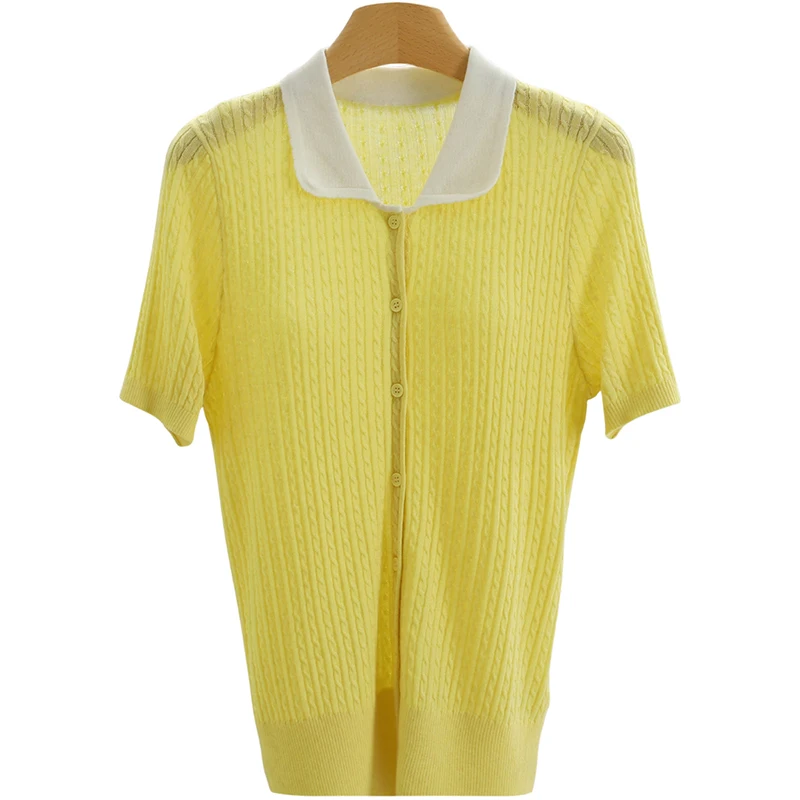 ort Sve Knitwear ortened Age Turn-down Collar Slim-fit Twist Flower Design Faionable Autumn Top for Young Women