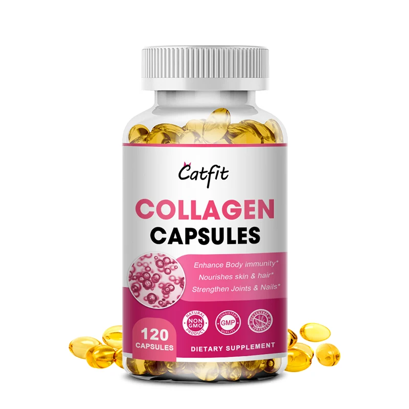 Catfit Organic Collagen Supplement Capsules for Hair Skin Firming&Plump Skin&Moisturizing Health Care Food Vitamin C Dietary