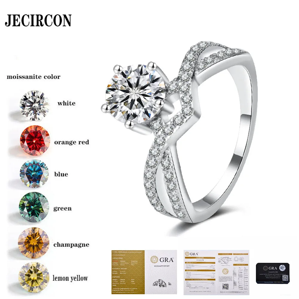 

JECIRCON S925 Sterling Silver Moissanite Love Wing Crown 1 Carat Women's Ring Fashion European and American Hot-Selling Jewelry