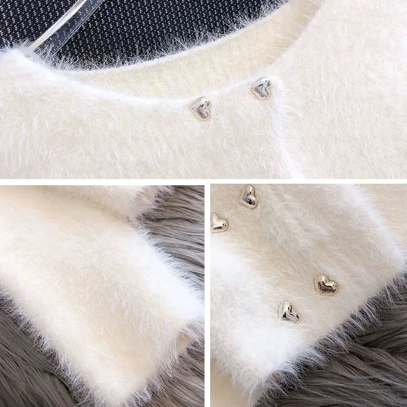 Strickjacken Frauen flauschige kurz geschnittene Pullover schicke Zweireiher Retro europäischen Stil Damenmode Straße ästhetischen Herbst Winter