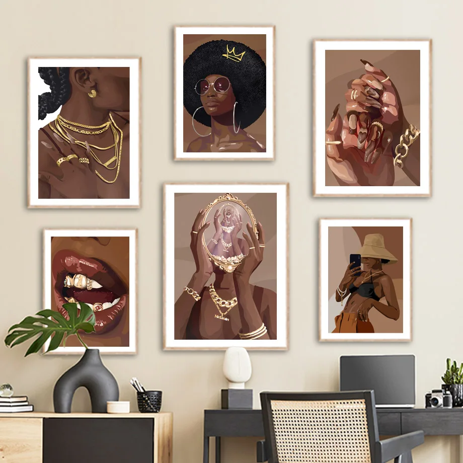 Hip Hop Canvas Paintings for Living Room Decor, Black Girl Man, Rapper, Gold Teeth, Diamond Necklace, Art G Posters Prints, Wall