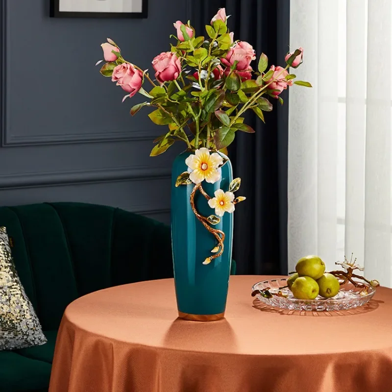 European-style enamel vase, living room desktop ceramic dried flower arrangement, American-style home entrance creative vase