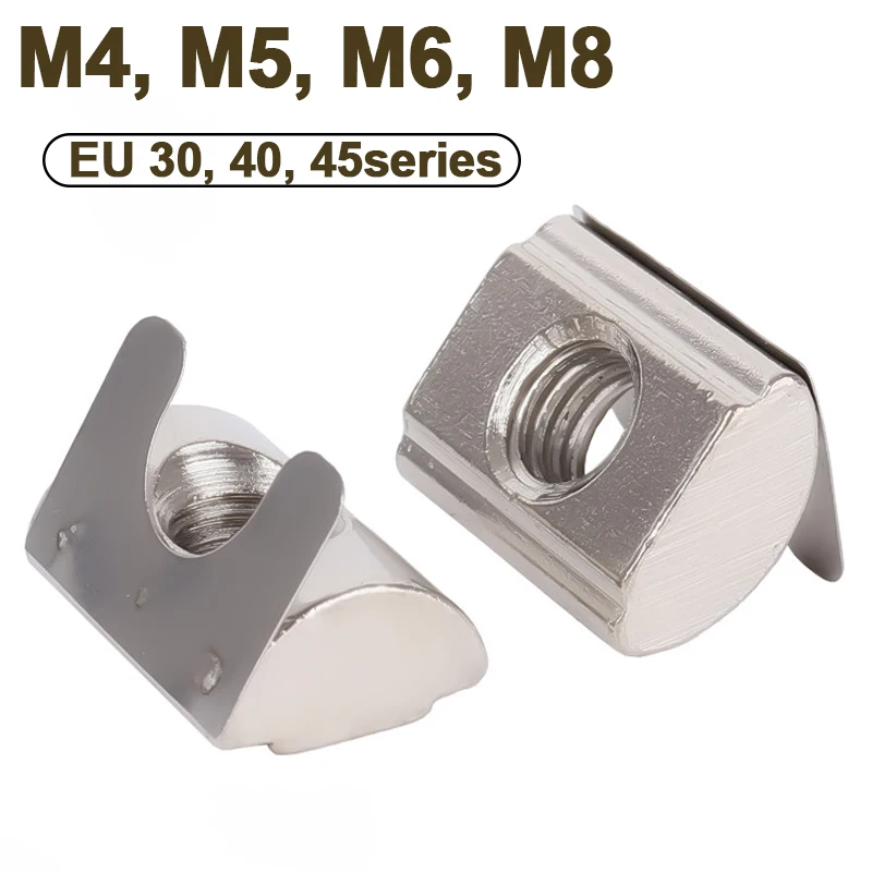 1Pc Shrapnel T‑Slot Sliding Nuts Roll‑in Spring Elastic Nut Blocks for 3030 4040 4545 Aluminum Extrusion Profile M4 M5 M6 M8