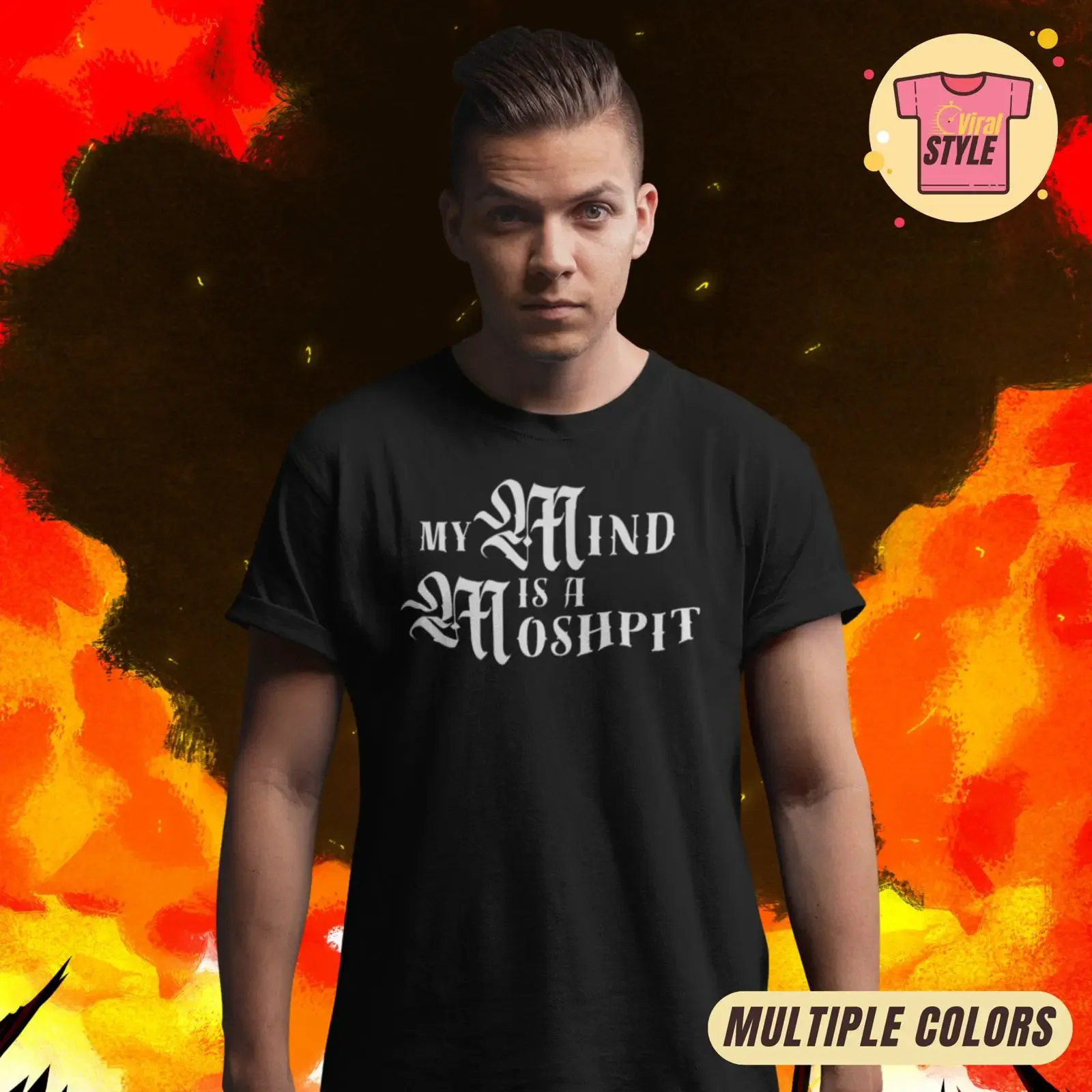 My Mind Is A Moshpit Punk Rock T Shirt Heavy Metal Concert For Music Lover vintage Washed Top For Everyday Wear Versatile