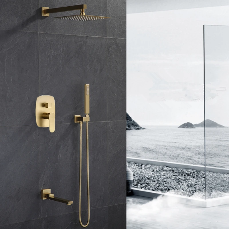 Wall Mount Shower System Bathroom Brushed Gold Mixer Shower Combo Set 3 Way Bathroom Rain Shower System Set