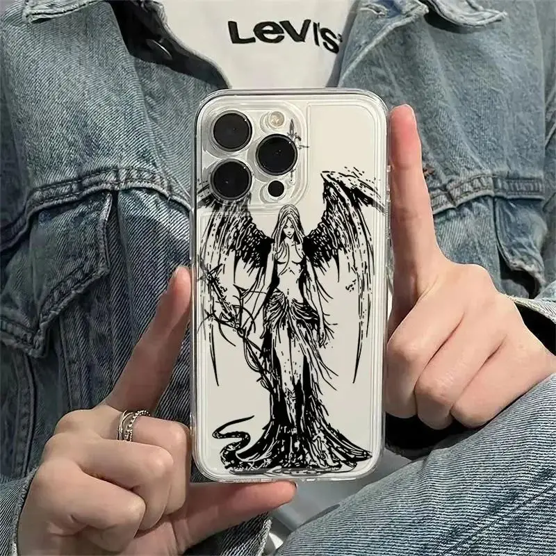 Black Angel Death demon Clear Soft Case protection for iPhone 15 14 13 12 11 14 Pro Max XR XS 7 8 Plus SE X Coque