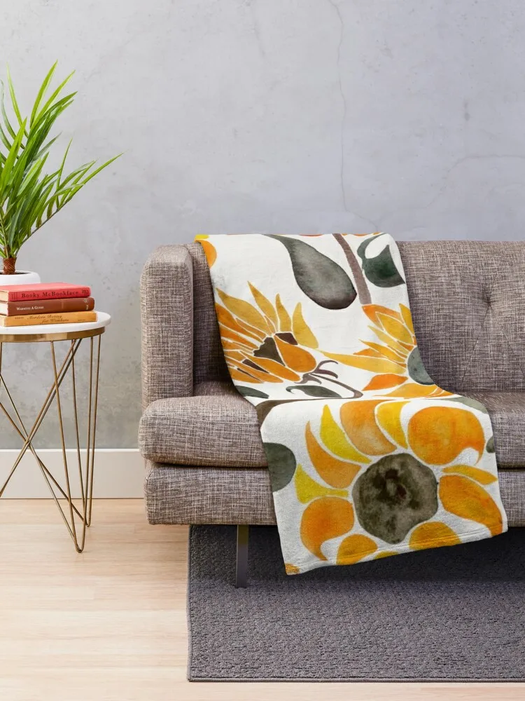 Sunflower Watercolor a?? Yellow & Black Palette Throw Blanket Sofa Quilt sofa bed Hair Blankets