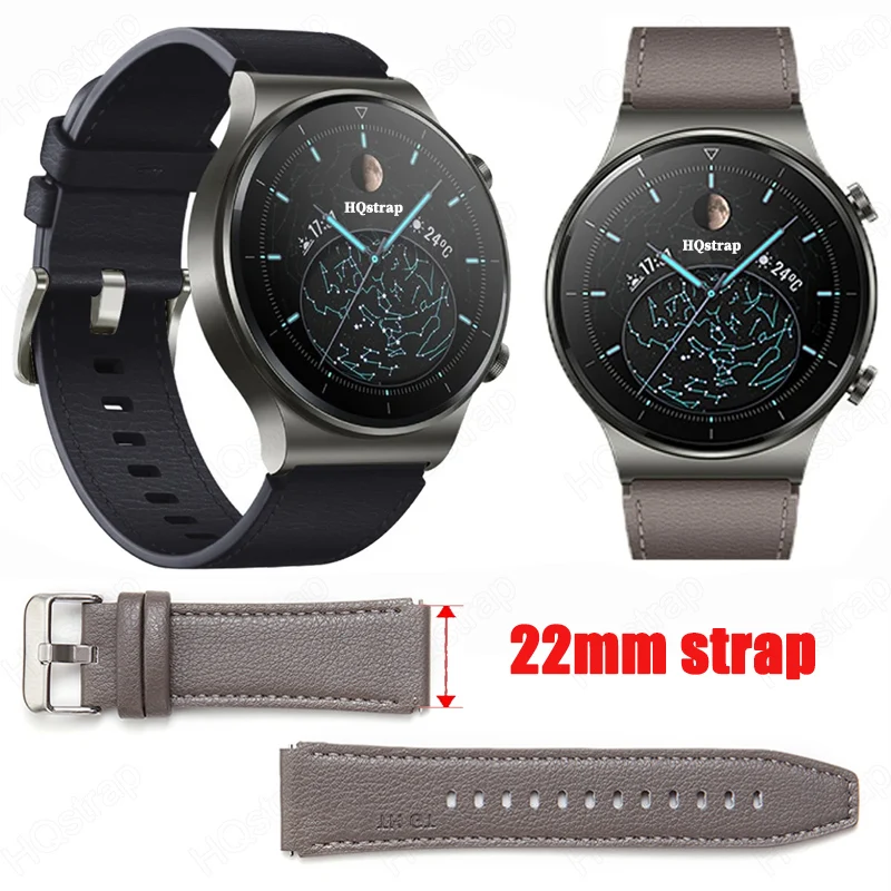 22 mm Lederarmband für Huawei Watch GT Band GT2 GT3 Pro Ersatzarmband für Männer und Frauen, wasserdichtes Sportarmband